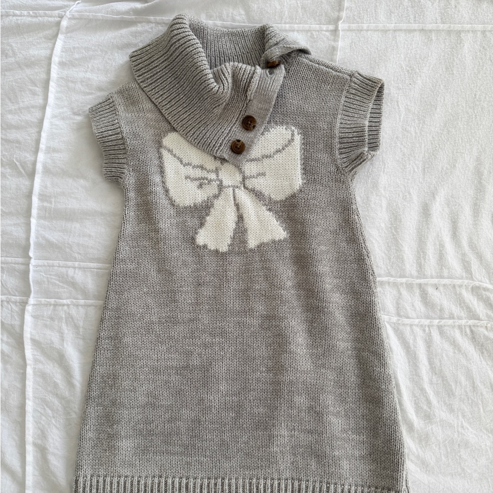 Gray Knit Dress with Bow Design